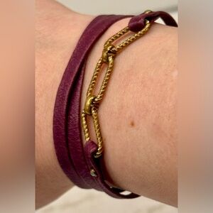 🧞 Gorjana Eggplant Purple Leather Wrap Bracelet Gold Tone Toggle